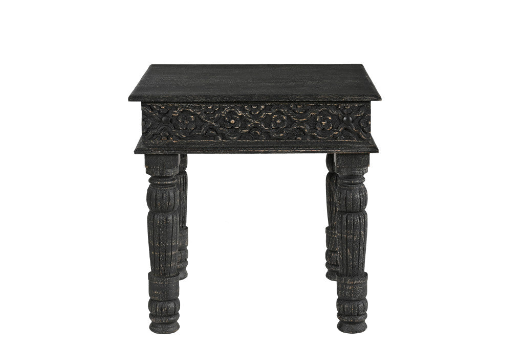 24" Black Distressed Solid Wood Square End Table