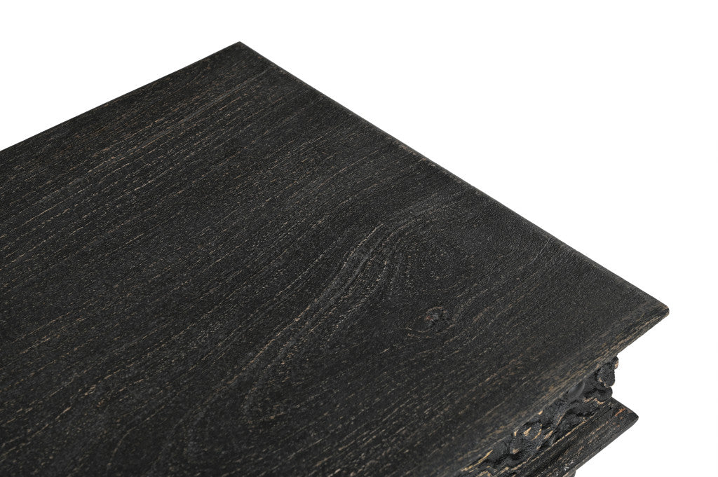 24" Black Distressed Solid Wood Square End Table