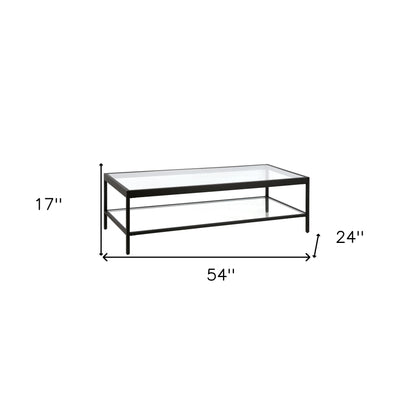 54" Clear And Black Glass And Steel Coffee Table With Shelf