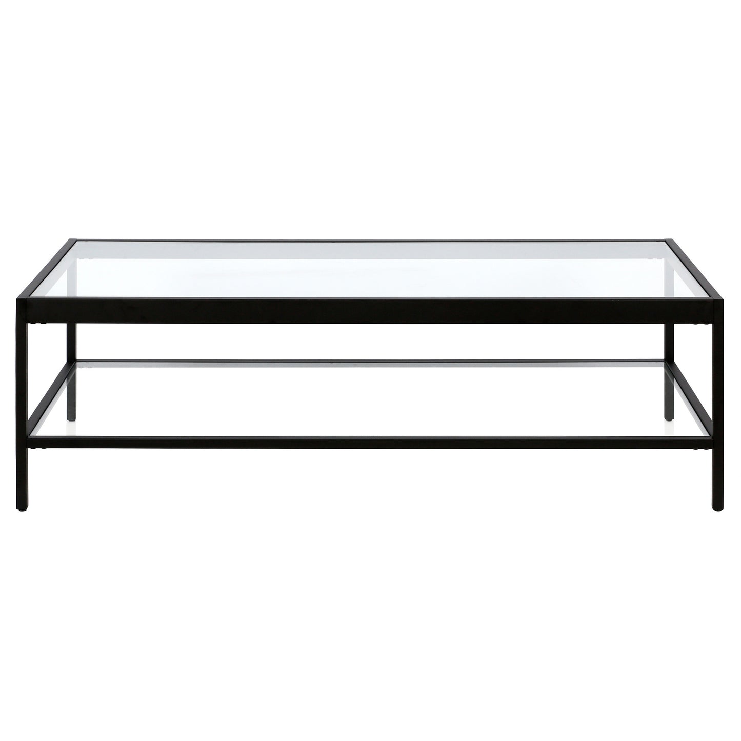 54" Clear And Black Glass And Steel Coffee Table With Shelf