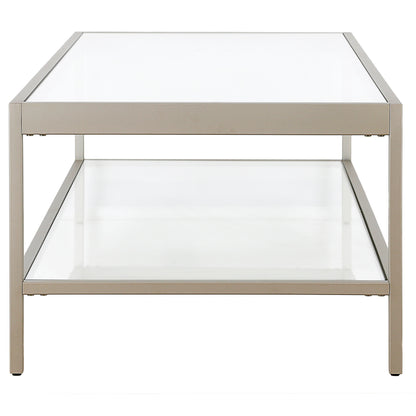 54" Clear And Silver Glass And Steel Coffee Table With Shelf