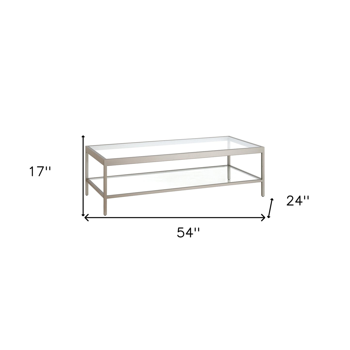 54" Clear And Silver Glass And Steel Coffee Table With Shelf