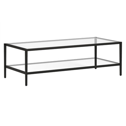 54" Black Glass And Steel Coffee Table With Shelf