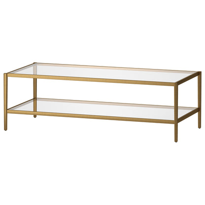 54" Clear And Gold Glass And Steel Coffee Table With Shelf