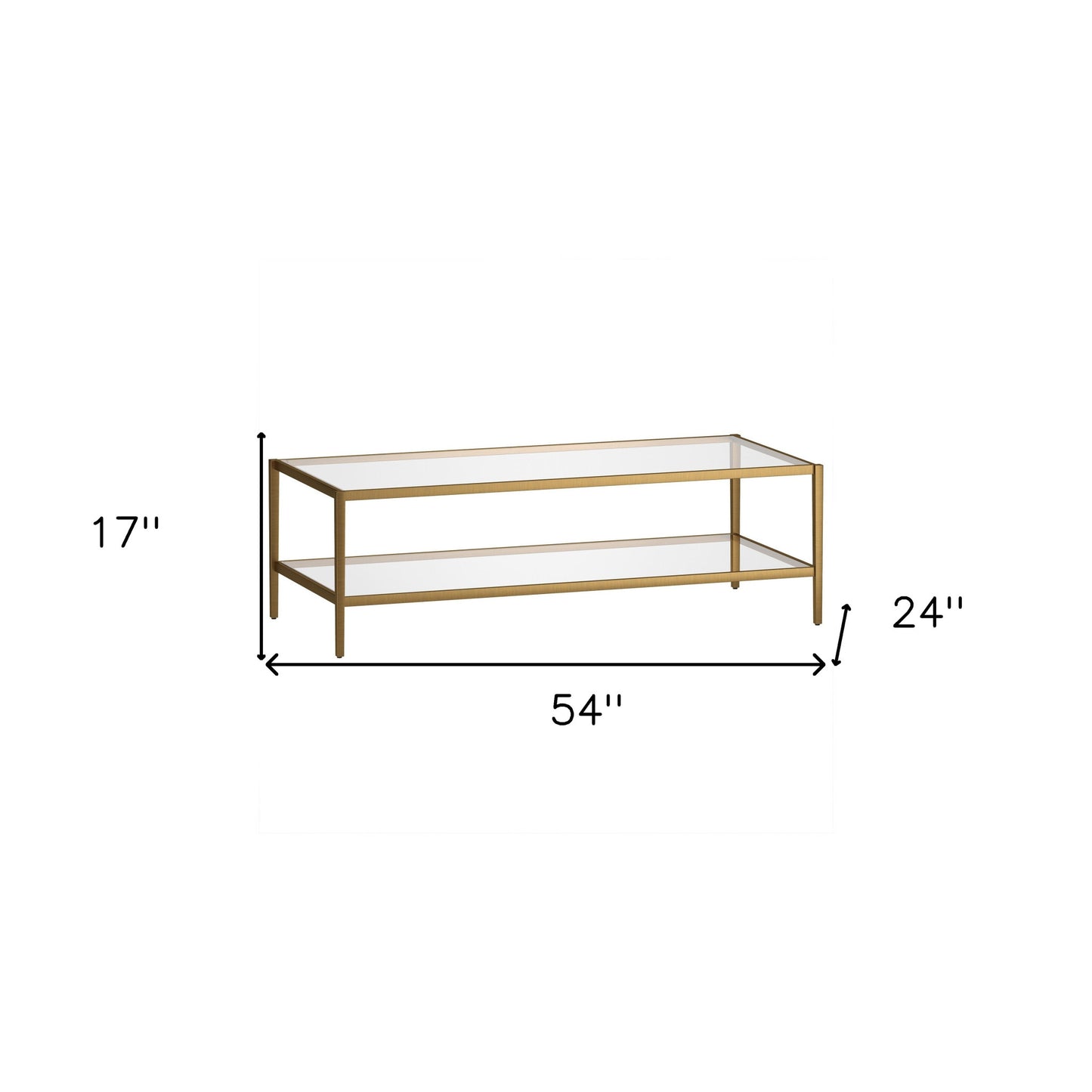 54" Clear And Gold Glass And Steel Coffee Table With Shelf