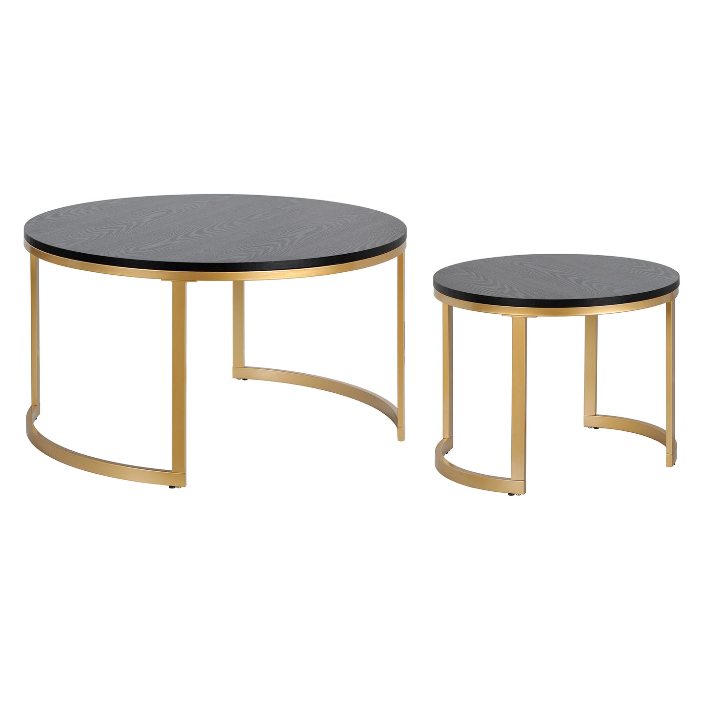 Set of Two 36" Black And Gold Steel Round Nested Coffee Tables