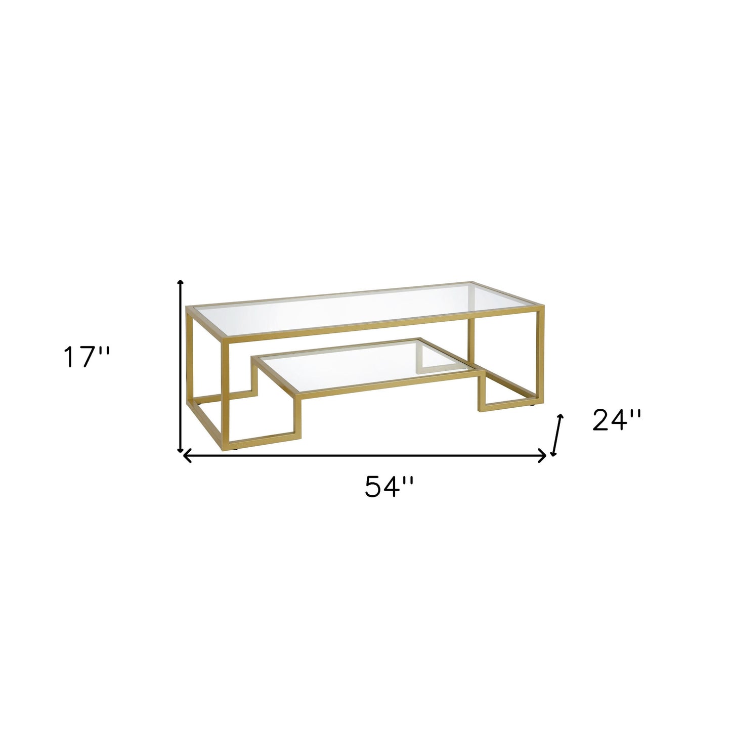 54" Gold Glass And Steel Coffee Table With Shelf