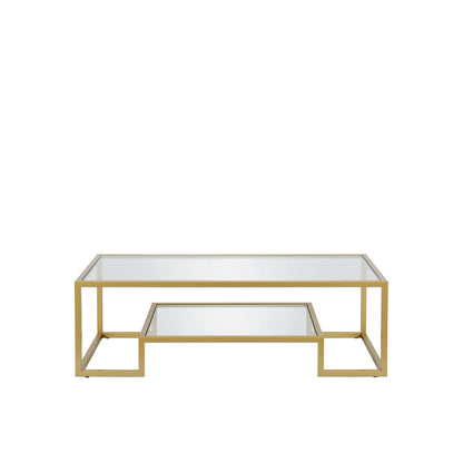 54" Gold Glass And Steel Coffee Table With Shelf