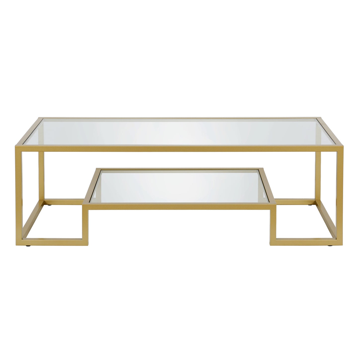 54" Gold Glass And Steel Coffee Table With Shelf