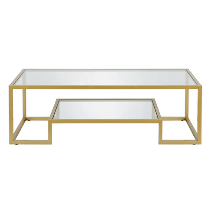 54" Gold Glass And Steel Coffee Table With Shelf