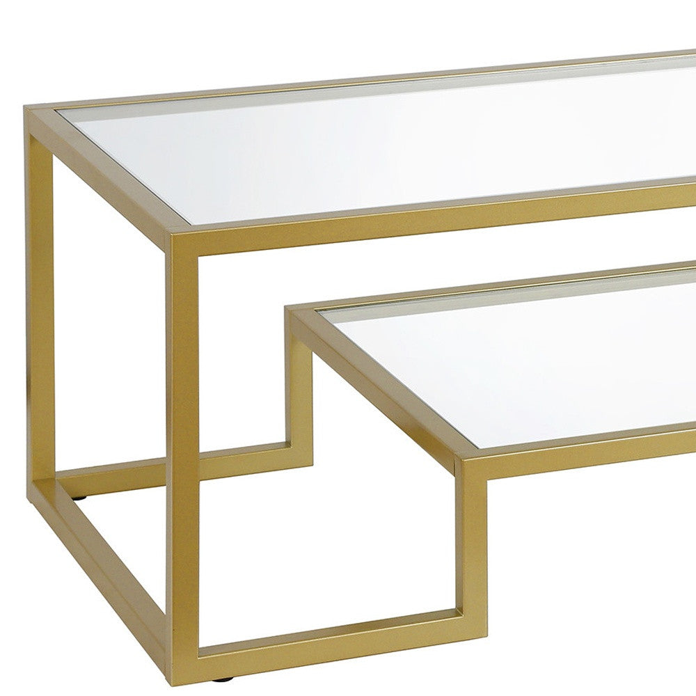 54" Gold Glass And Steel Coffee Table With Shelf