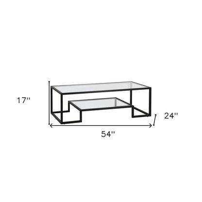 54" Black Glass And Steel Coffee Table With Shelf