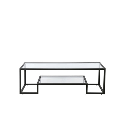 54" Black Glass And Steel Coffee Table With Shelf