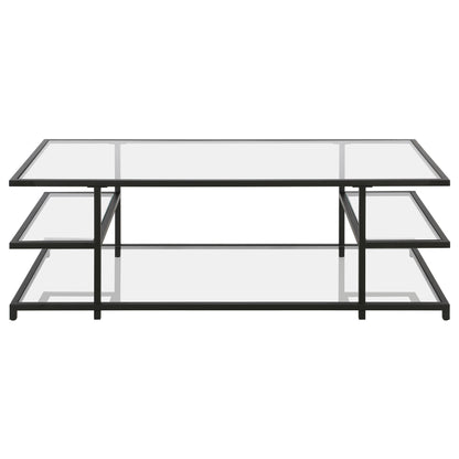 54" Black Glass And Steel Coffee Table With Three Shelves