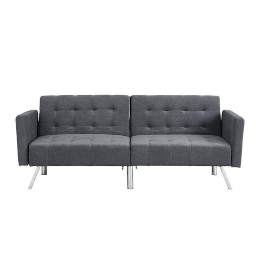 75" Dark Gray Linen Sleeper Sofa With Silver Legs