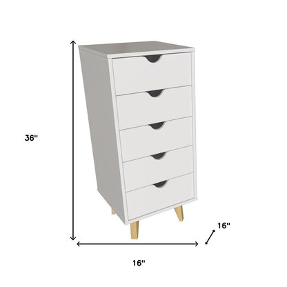 16" White Solid Wood Five Drawer Lingerie Chest