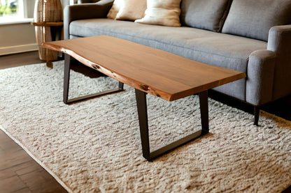 54" Brown And Black Solid Wood And Iron Coffee Table