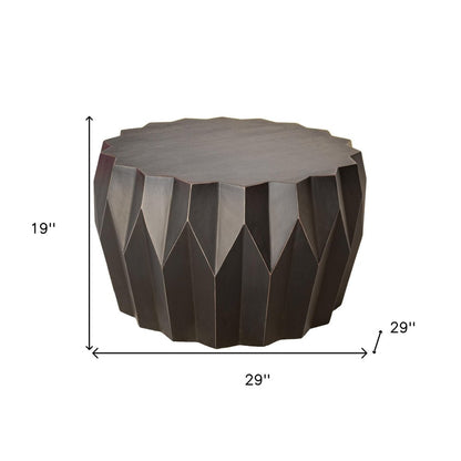 32" Black Solid Wood Free Form Drum Coffee Table