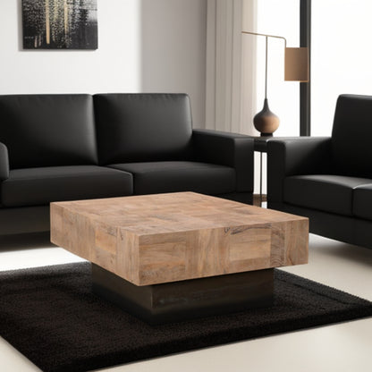 40" Brown And Black Solid Wood Square Coffee Table