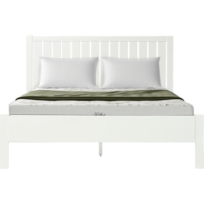 White Shiplap Texture Solid Wood Queen Bed Frame