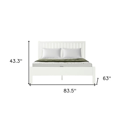 White Shiplap Texture Solid Wood Queen Bed Frame