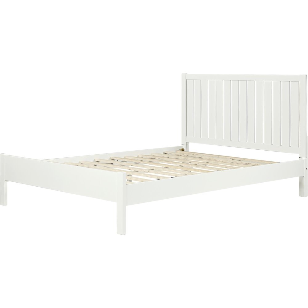 White Shiplap Texture Solid Wood Queen Bed Frame