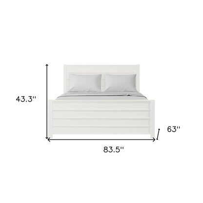 White Shiplap Texture Solid Wood Queen Bed Frame