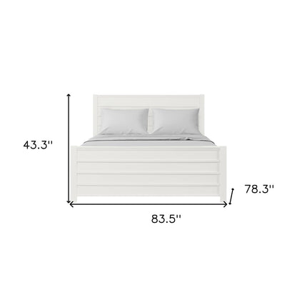White Shiplap Texture Solid Wood Queen Bed Frame
