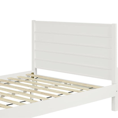 White Shiplap Texture Solid Wood Queen Bed Frame