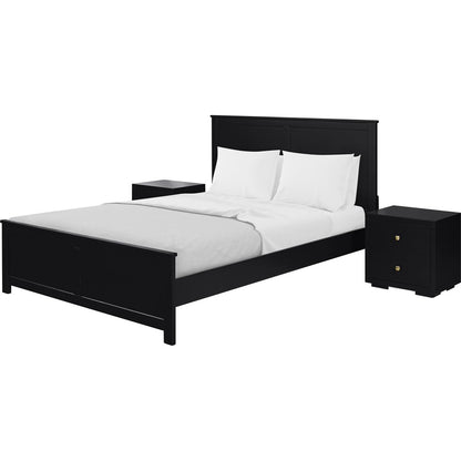 Black Solid Wood Queen Bed Frame With Drawers