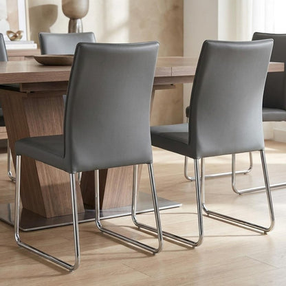 Set of Two Gray Upholstered Leather Dining Side Chairs