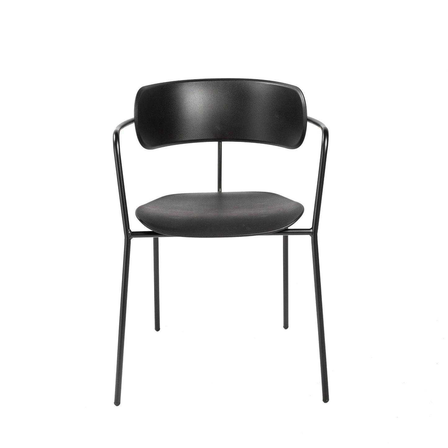 Set of Four Black Plastic Slat Back Dining Arm Chairs