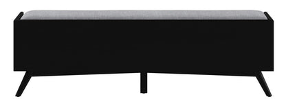 59" Gray And Black Fabric And Solid Wood Upholstered Storage Bench With Drawers