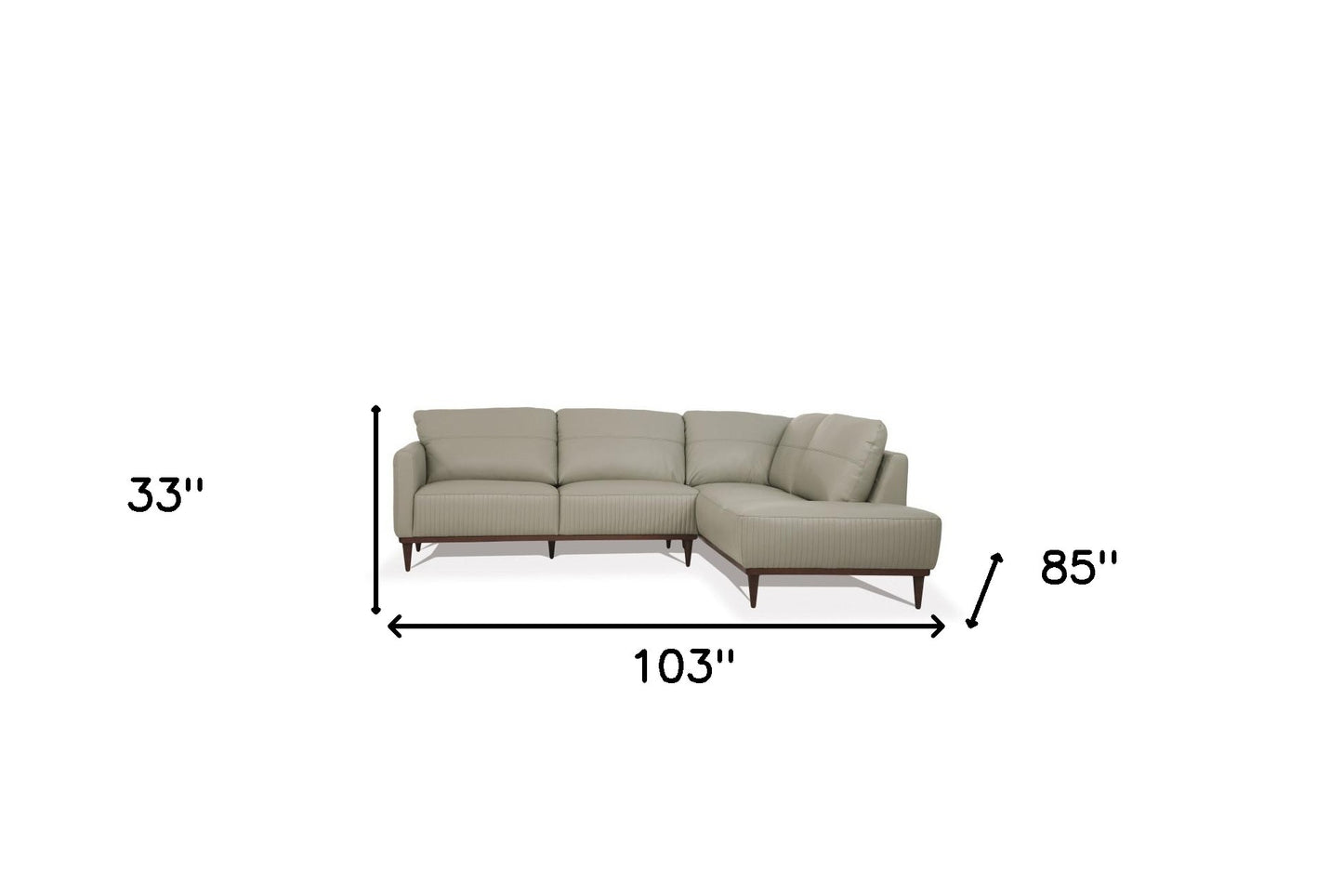 Light Green Leather L Shaped Two Piece Sofa and Chaise Sectional