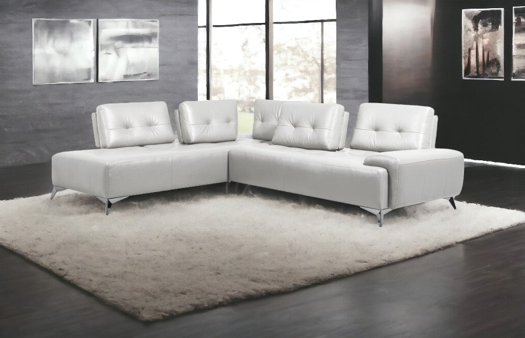 White Leather L Shaped Two Piece Seating Component