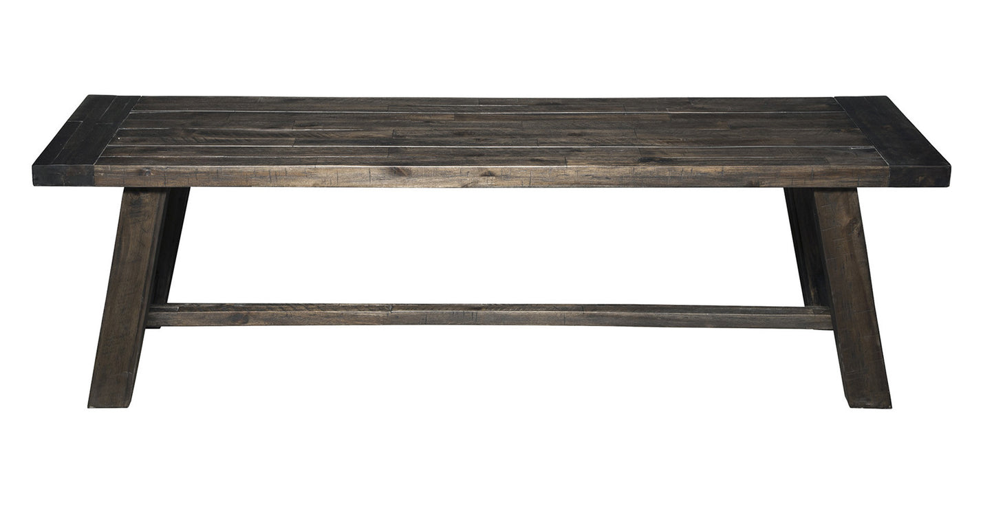 60" Gray And Dark Brown Distressed Wood Dining Bench