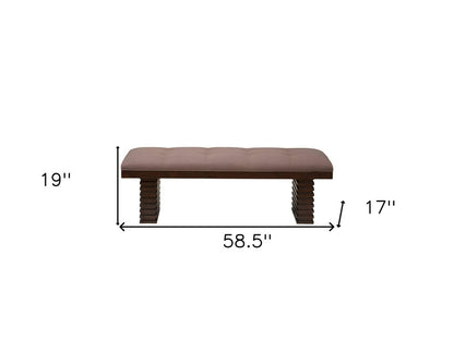 59" Latte and Espresso Linen Blend Upholstered Dining Bench