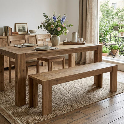 58" Natural Distressed Solid Wood Dining Bench