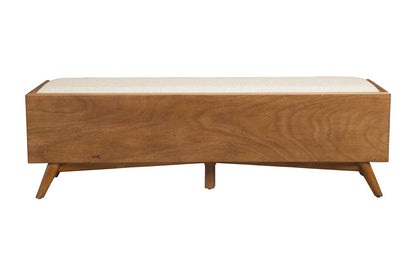 59" Beige And Brown Fabric And Solid Wood Upholstered Storage Bench With Drawers