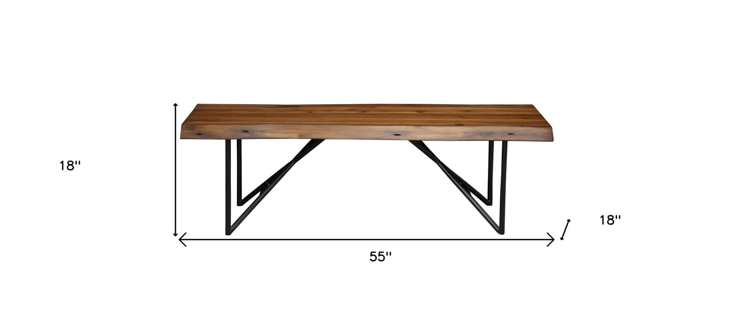 55" Brown and Black Solid Wood Dining Bench