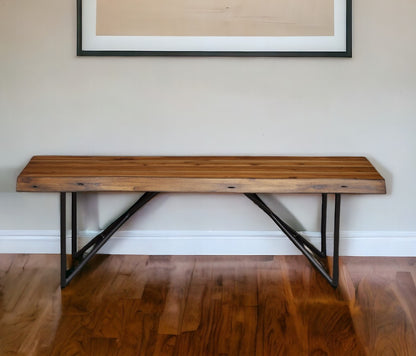 55" Brown and Black Solid Wood Dining Bench