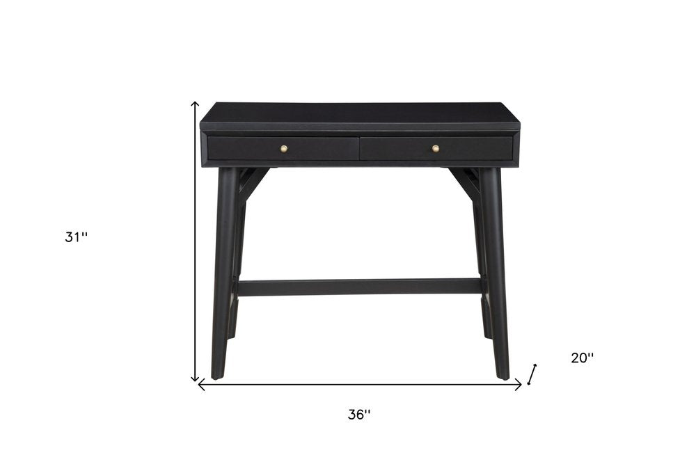36" Black Wood Writing Desk With And Two Drawers
