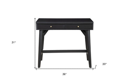 36" Black Wood Writing Desk With And Two Drawers