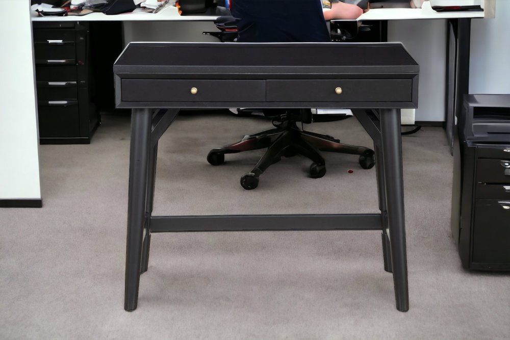 36" Black Wood Writing Desk With And Two Drawers