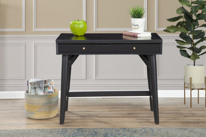 36" Black Wood Writing Desk With And Two Drawers