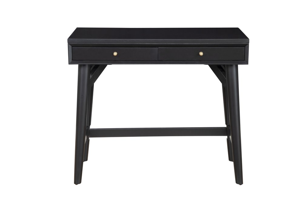 36" Black Wood Writing Desk With And Two Drawers