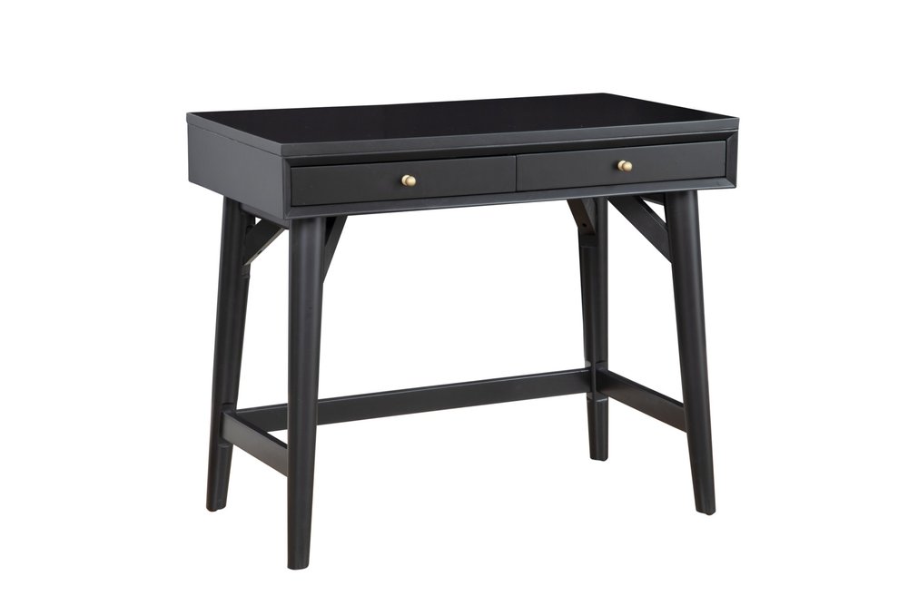 36" Black Wood Writing Desk With And Two Drawers