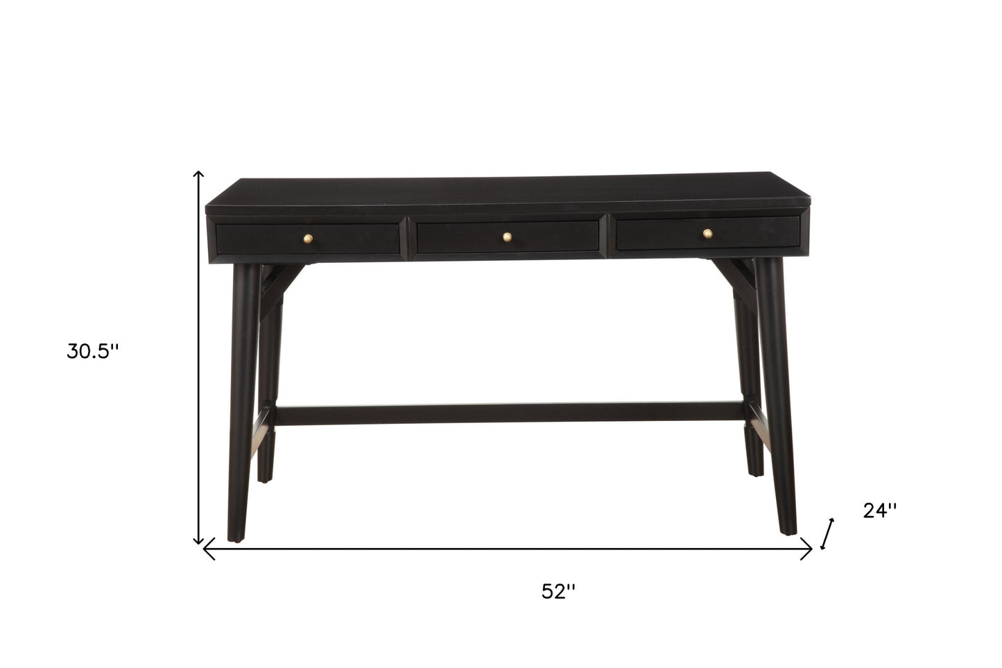 52" Black Solid Manufactured Wood Writing Desk with Three Drawers