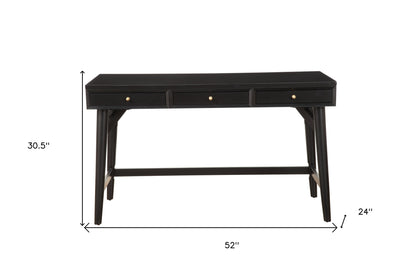 52" Black Solid Manufactured Wood Writing Desk with Three Drawers