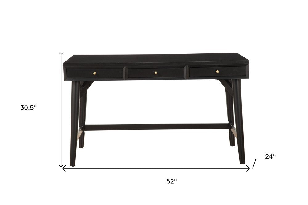 52" Black Wood Writing Desk With And Three Drawers